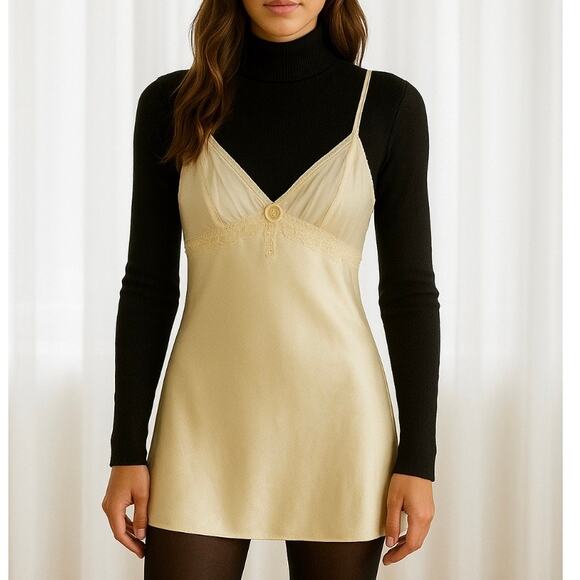 Vintage Y2K Cream Satin Slip Dress Romantic Feminine Soft Girl Medium - Picture 4 of 6